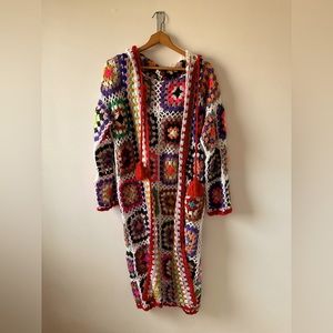 Grandma square crochet cardigan with hood. Super unique, one of a kind :)